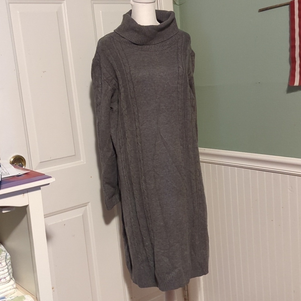 Serra Gray Turtleneck Knee Length Sweater Dress XL